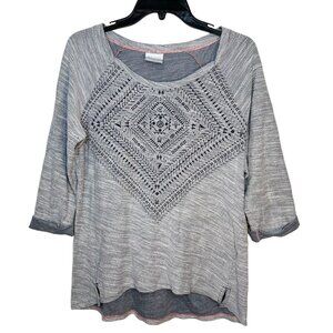 COLUMBIA SPORTSWEAR Shirt L Womens Grey Aztec Print Boho Top Size Large‎